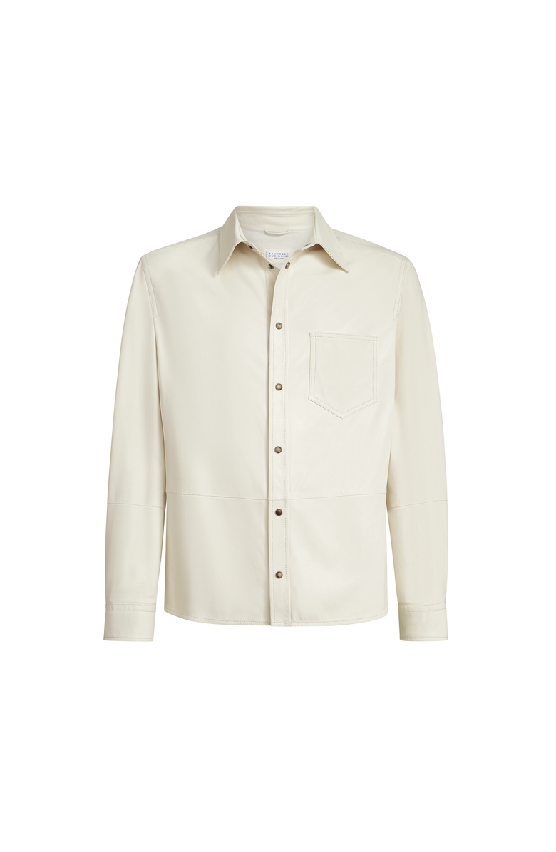 Brunello Cucinelli Calfskin overshirt, Main, color, Ivory