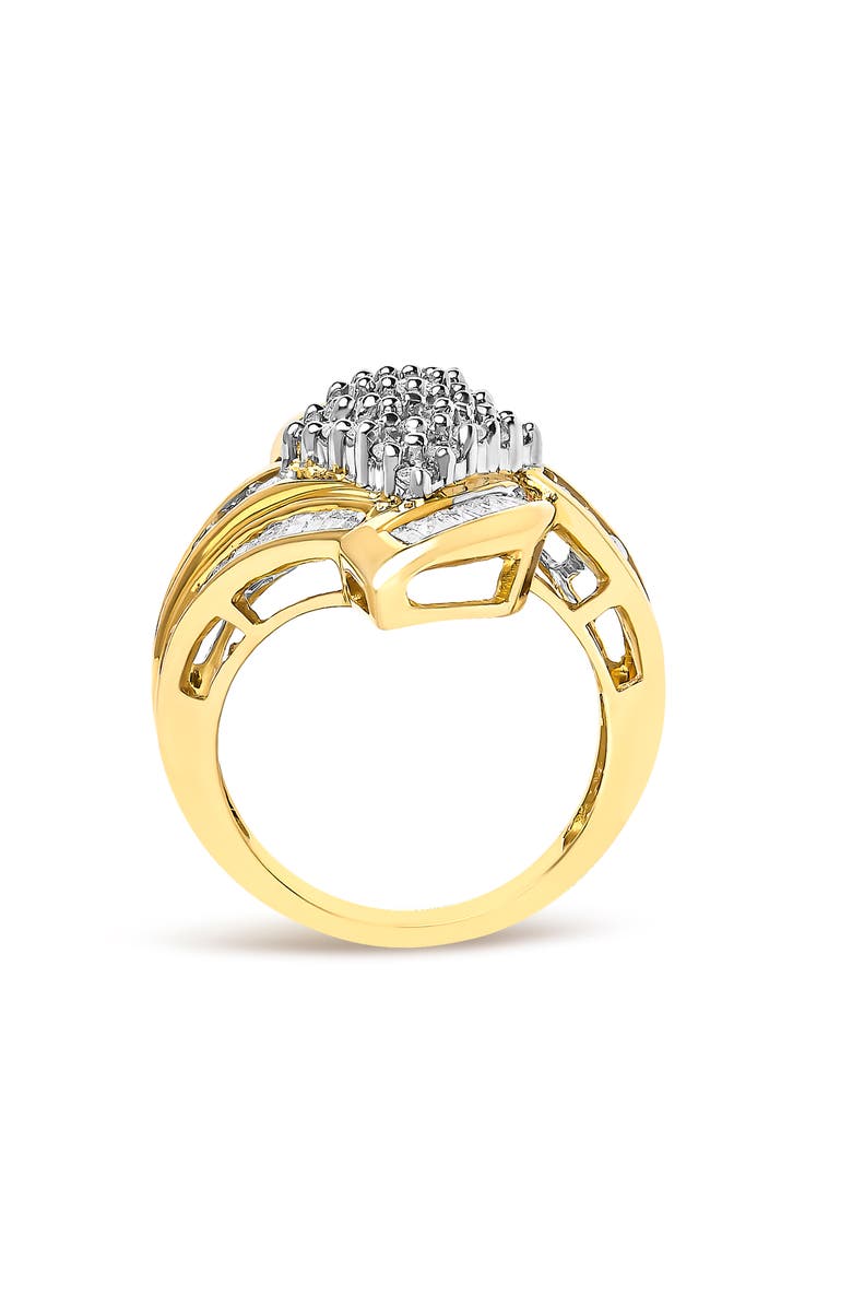 Haus of Brilliance 14K Yellow Gold 1-1/3 Cttw Round and Baguette Diamond Bypass Cocktail Ring, Alternate, color, Yellow Gold