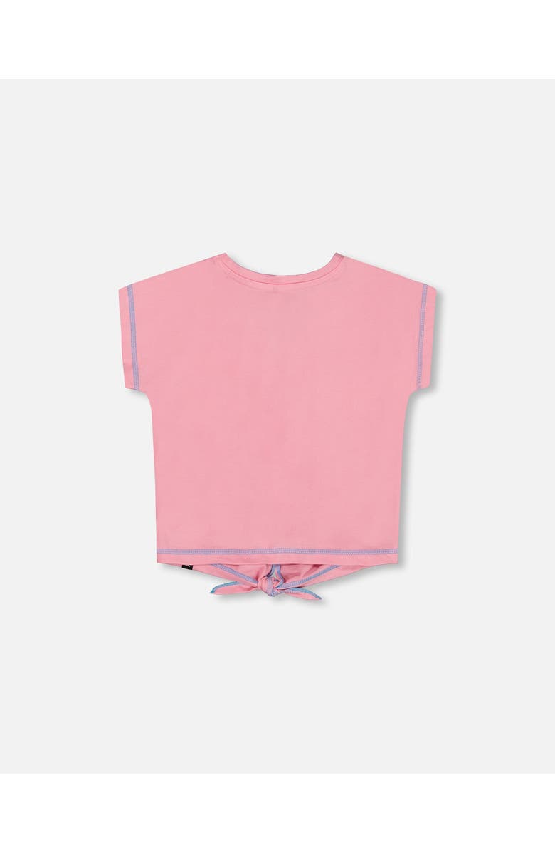 Deux par Deux Little Girl's Organic Cotton Tee With Print And Knot Candy Pink, Alternate, color, 