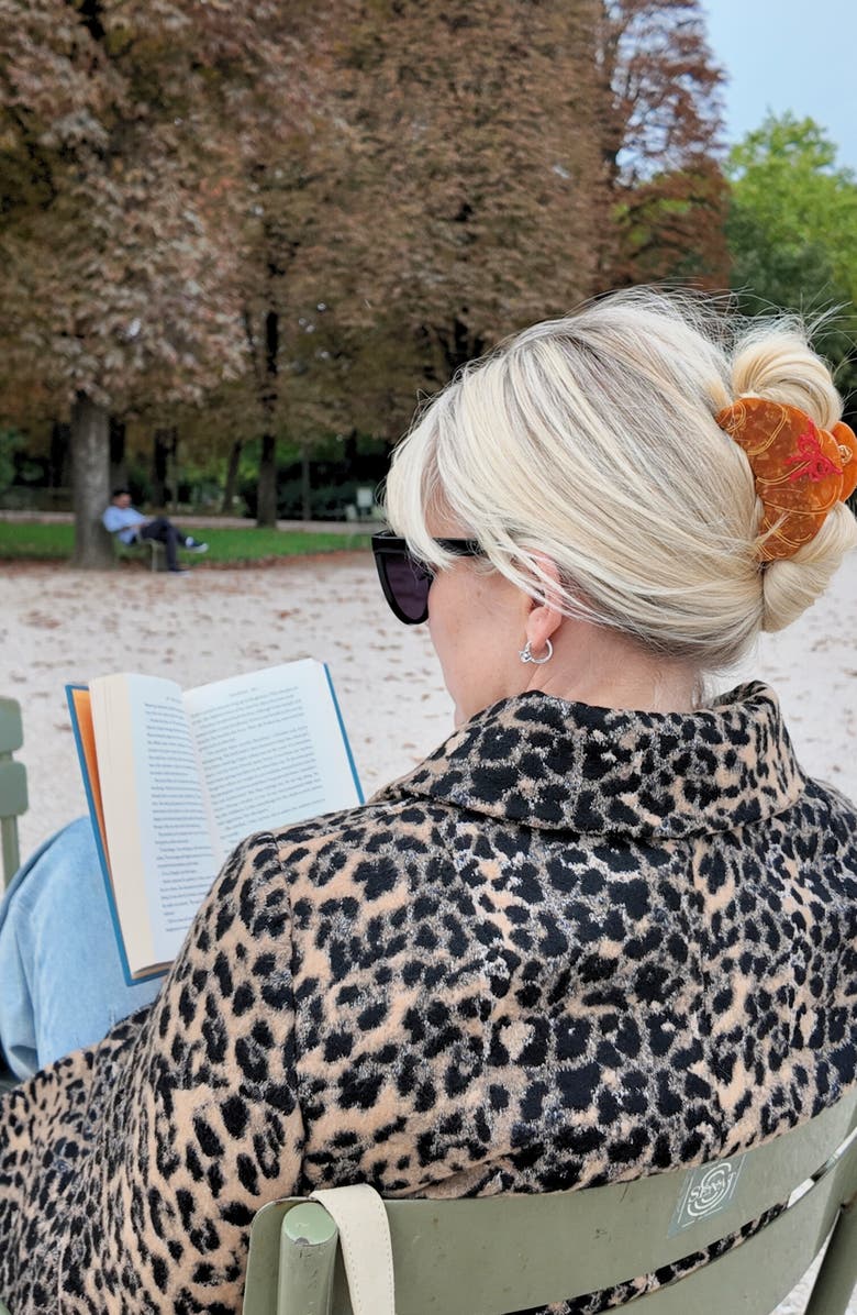 Solar Eclipse Hand Painted Bow Croissant Claw Clip, Alternate, color, Brown