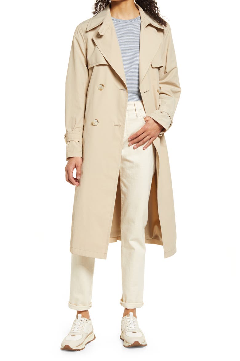 Double Breasted Trench Coat, Main, color, SAND