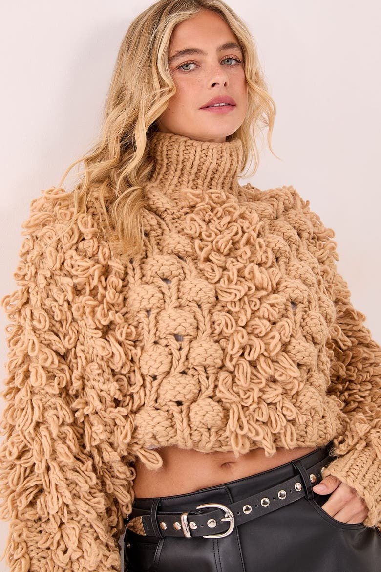 High Neck Cropped Sweater, Alternate, color, Tan