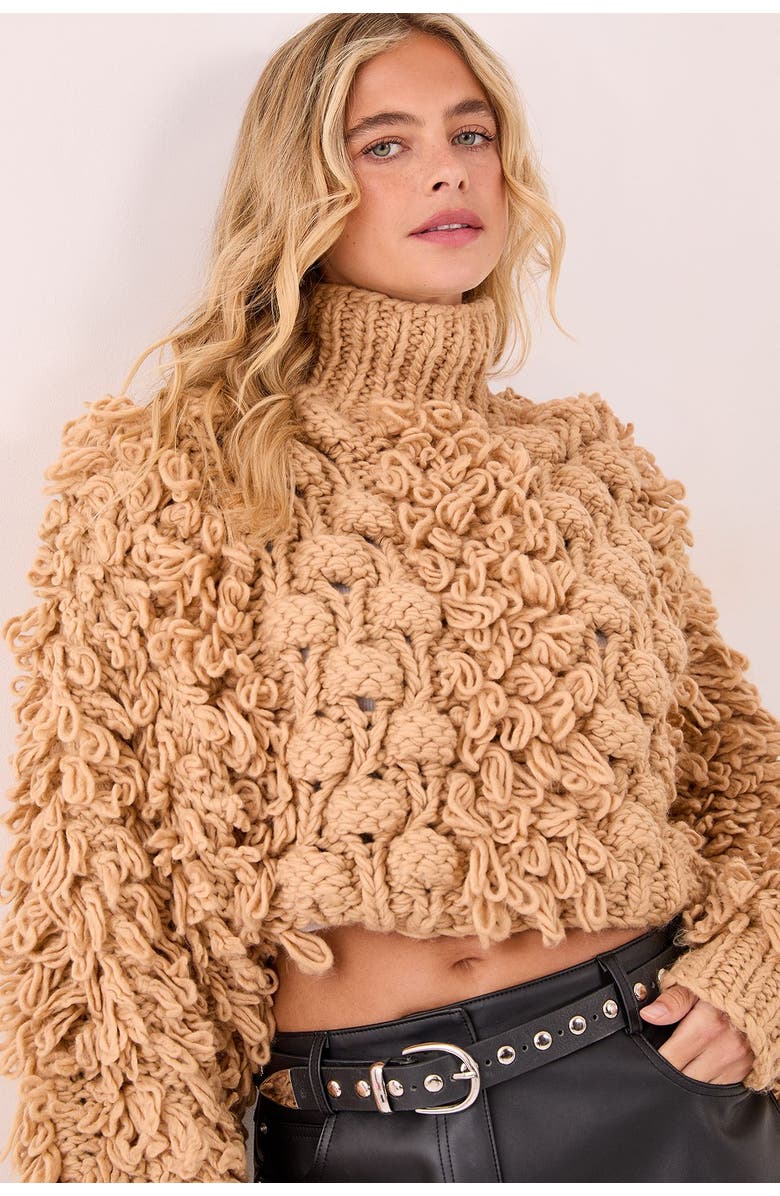 NASTY GAL High Neck Cropped Sweater, Alternate, color, Tan