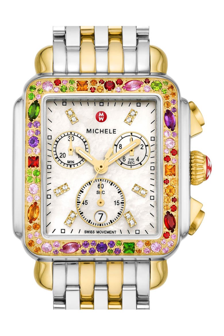 Deco Soirée Diamond Chronograph Bracelet Watch, 33mm x 35mm, Alternate, color, TWO TONE / MULTI