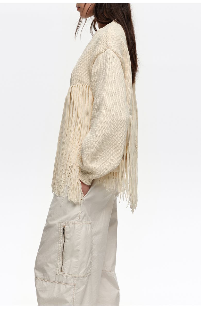 Bimba y Lola Fringe-Detail Cardigan, Alternate, color, Ivory