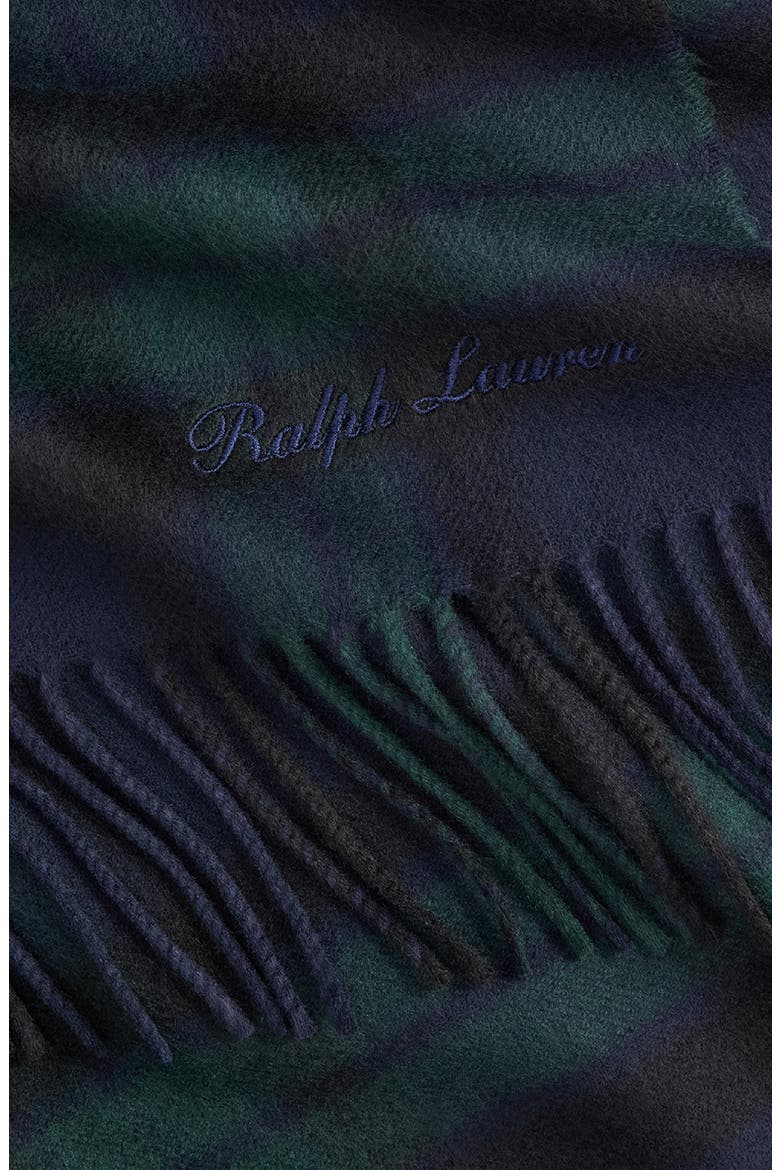 Plaid Cashmere Fringe Scarf, Alternate, color, BLACKWATCH