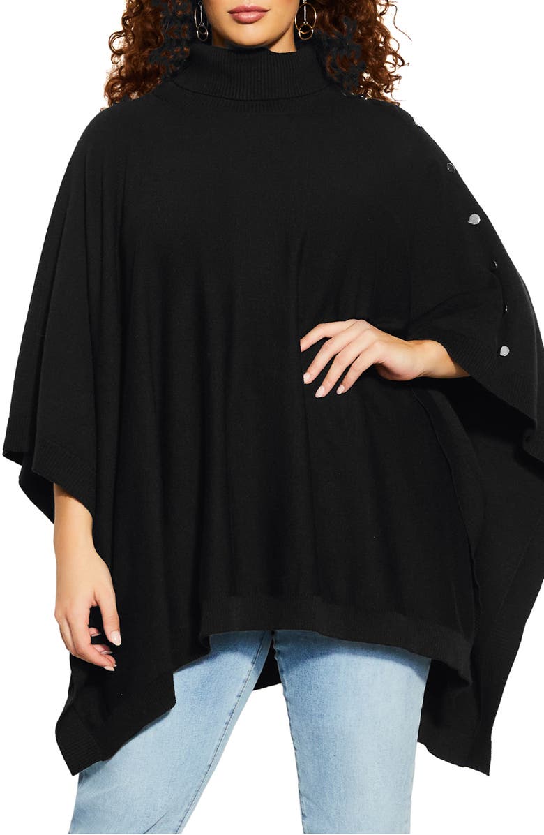 City Chic Emilia Turtleneck Cape Sweater, Main, color, 