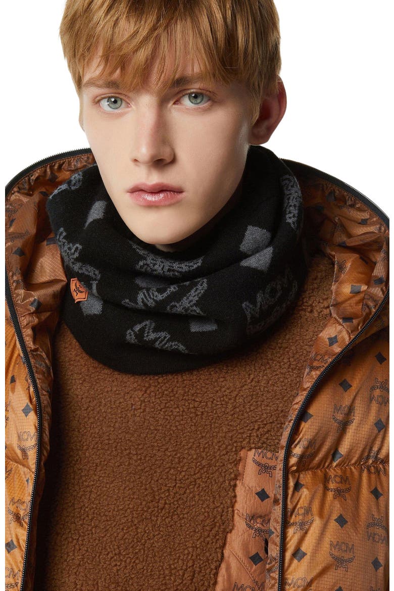 Neck Warmer in Monogram Wool Jacquard, Alternate, color, Black