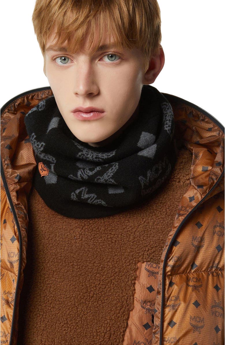 MCM Neck Warmer in Monogram Wool Jacquard, Alternate, color, Black