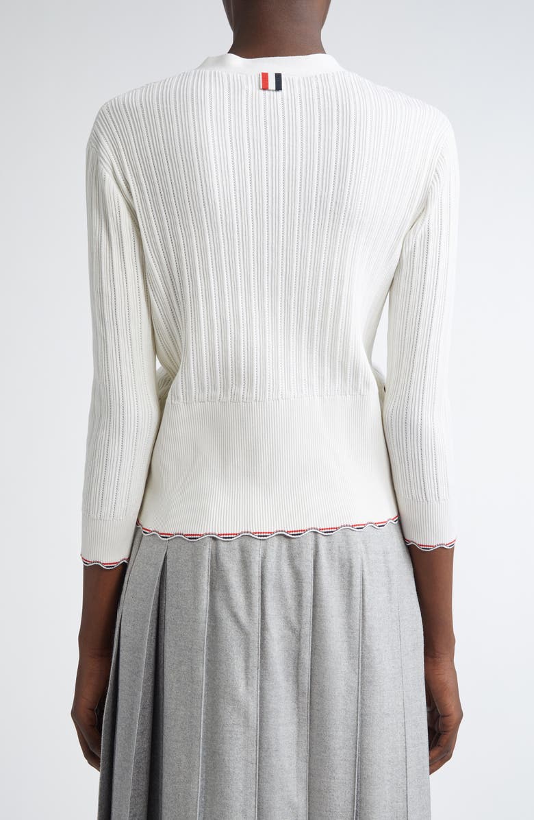 Thom Browne Pointelle & Rib Silk & Cotton Cardigan, Alternate, color, White