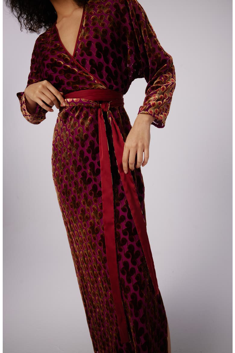 Babette Velvet Burnout Long Sleeve Maxi Wrap Dress, Alternate, color, CURTAIN CALL B/O VELVET PLUM