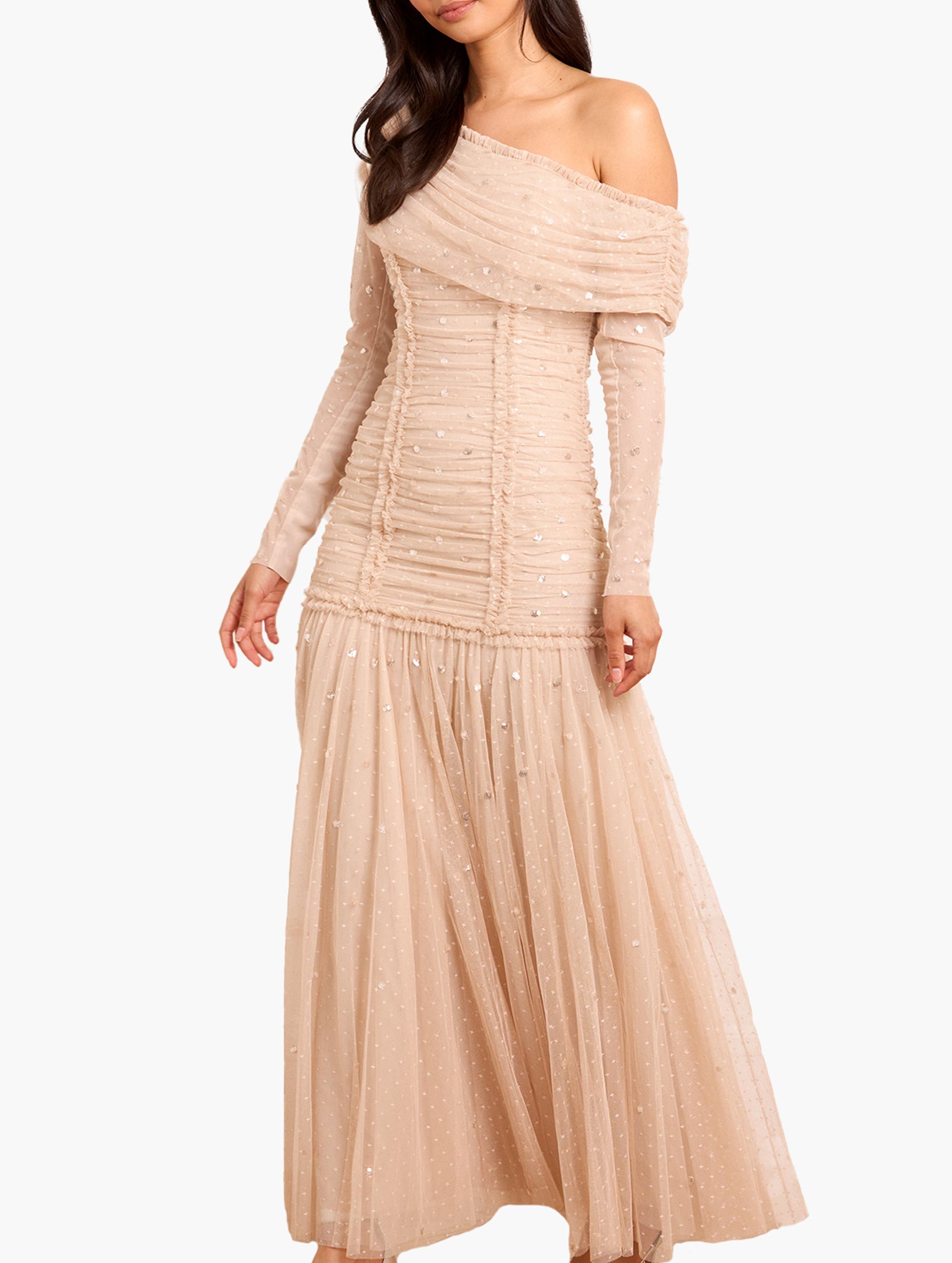 Gigi Dot One-Shoulder Ruched Gown