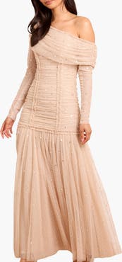 Needle & Thread Gigi Dot One-Shoulder Ruched Gown