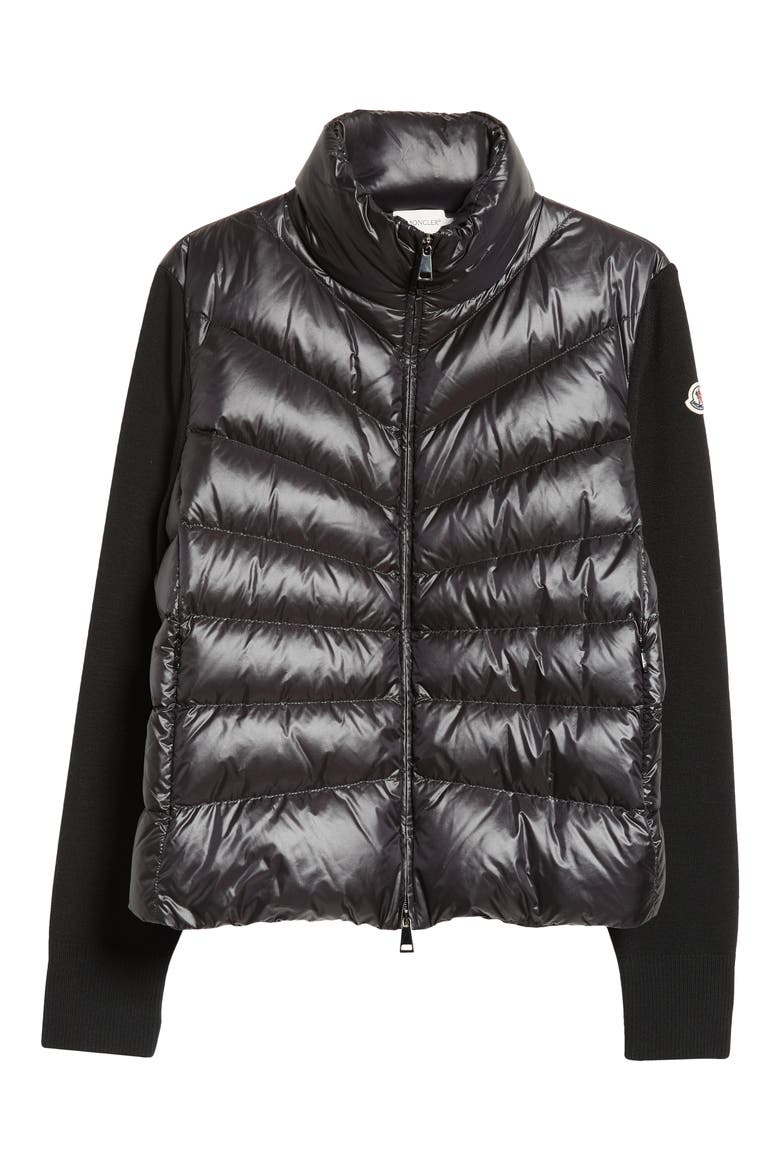 Quilted Down & Wool Knit Cardigan, Alternate, color, 999-BLACK