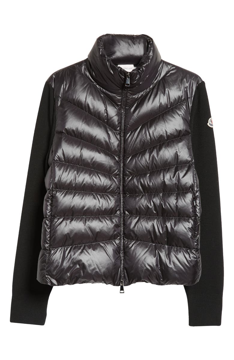 Moncler Wool Knit & Down Cardigan, Alternate, color, Black