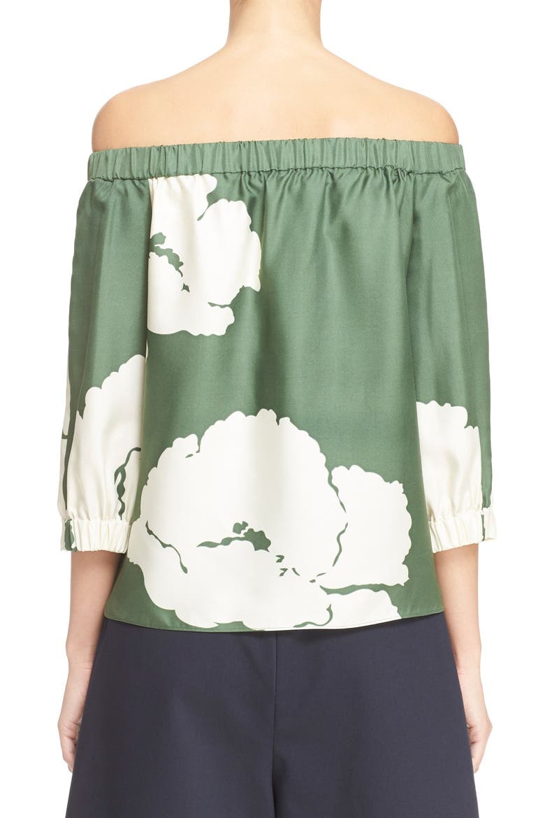 'Amara' Floral Print Off the Shoulder Silk Top, Alternate, color, VINE GREEN MULTI