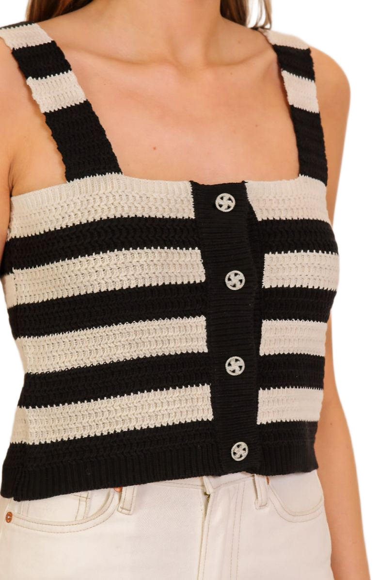 Knit and Lounge Striped Button-Front Square Neck Knit Tank, Alternate, color, 