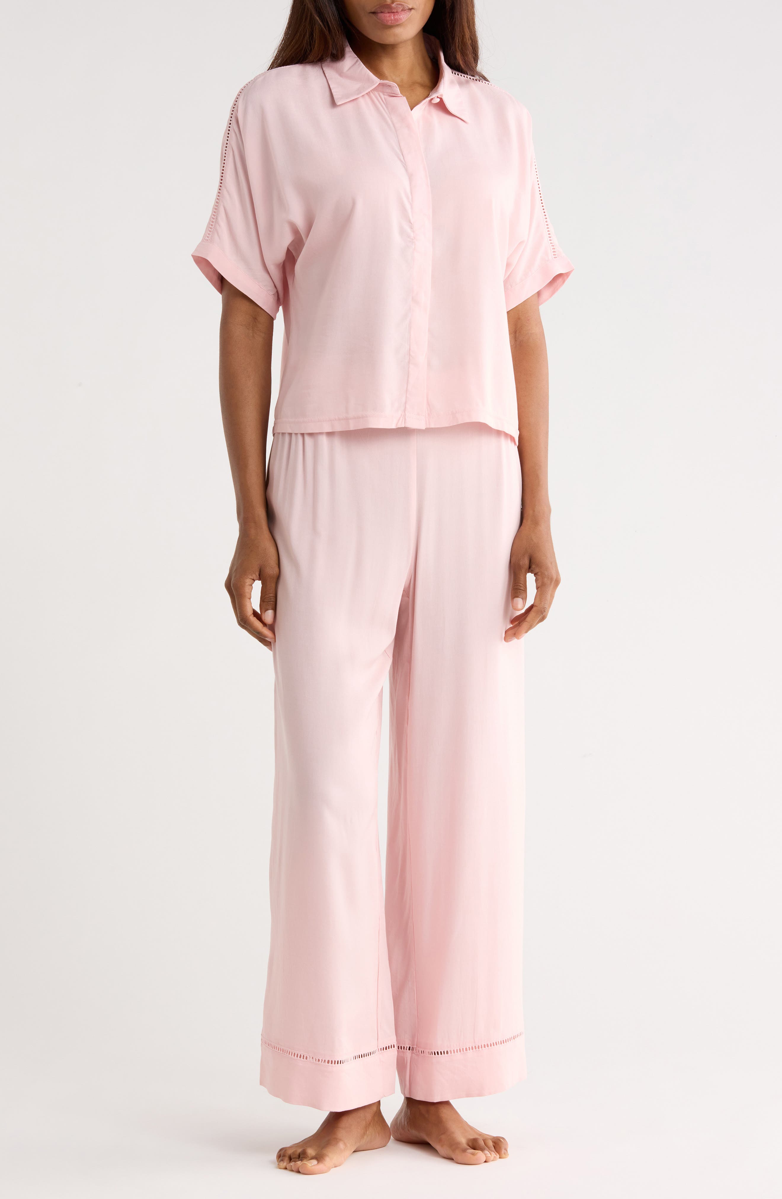 JASON WU Short Sleeve Button-Up Shirt & Pants Pajamas