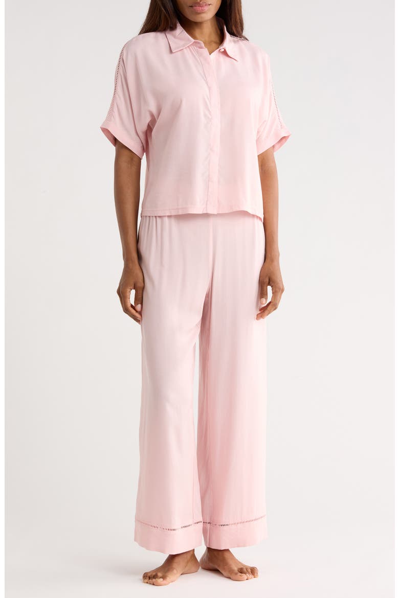 Short Sleeve Button-Up Shirt & Pants Pajamas, Main, color, PINK