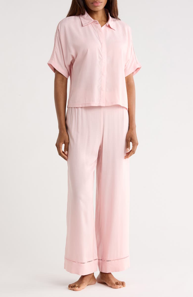 JASON WU Short Sleeve Button-Up Shirt & Pants Pajamas, Main, color, Pink