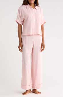 JASON WU Short Sleeve Button-Up Shirt & Pants Pajamas
