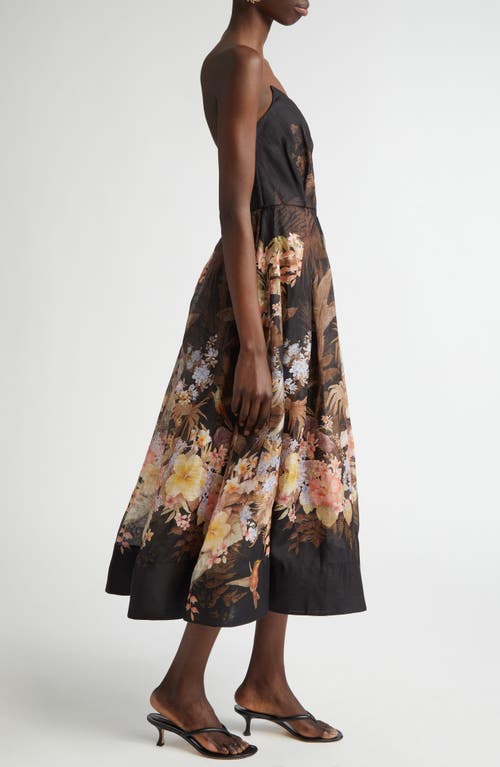 Zimmermann Illuminate Draped Midi Dress In Black Tropical In Black Tropical