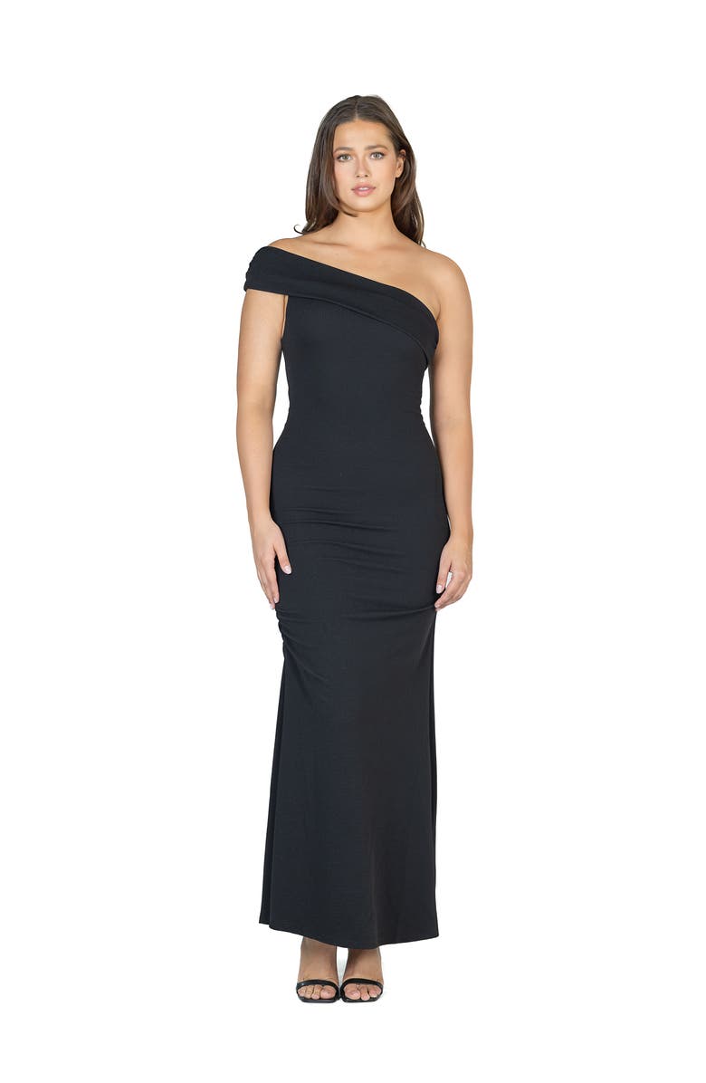 24seven Comfort Apparel Formal One Shoulder Rouched Mermaid Maxi Dress, Main, color, Black