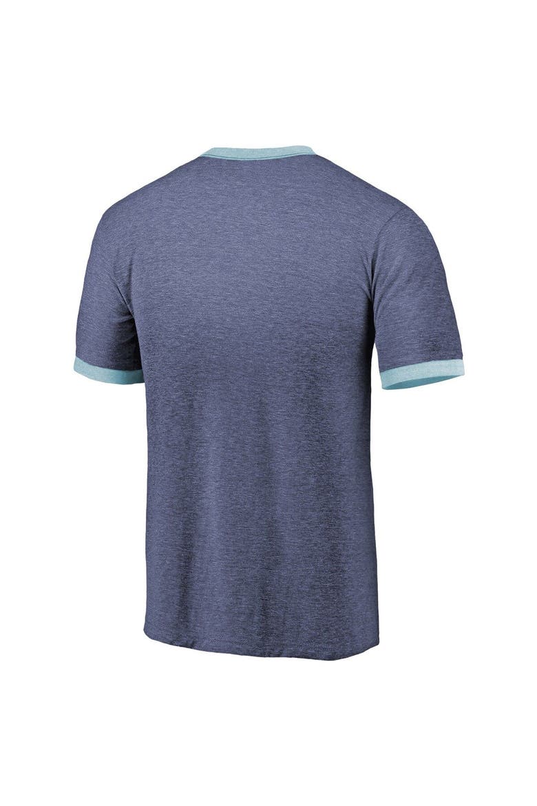 Men's Majestic Threads Heathered Deep Sea Blue Seattle Kraken Ringer Contrast Tri-Blend T-Shirt, Alternate, color, Navy