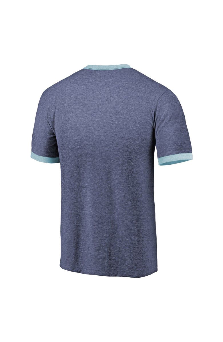 Majestic Threads Men's Majestic Threads Heathered Deep Sea Blue Seattle Kraken Ringer Contrast Tri-Blend T-Shirt, Alternate, color, Navy