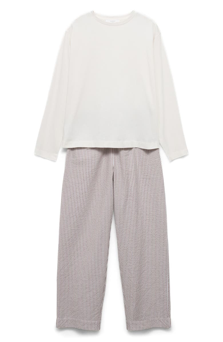 MANGO Cotton Seersucker Pajamas, Alternate, color, Medium Brown