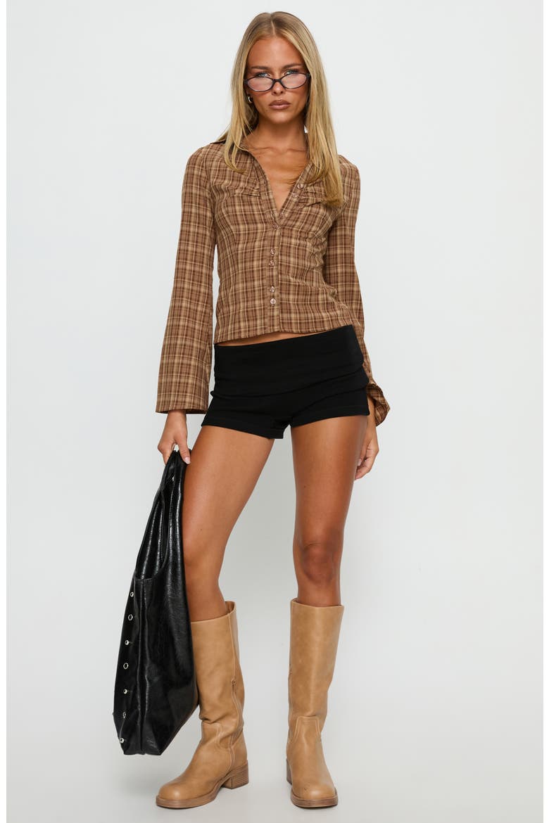 Arianwyn Plaid Button-Up Shirt, Alternate, color, BROWN CHECK