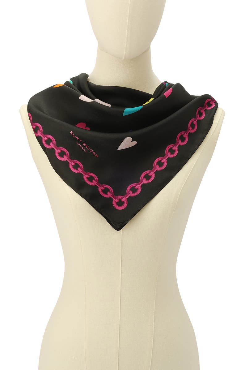 Kurt Geiger London Rainbow Hearts Large Square Silk Scarf, Alternate, color, Classic Rainbow