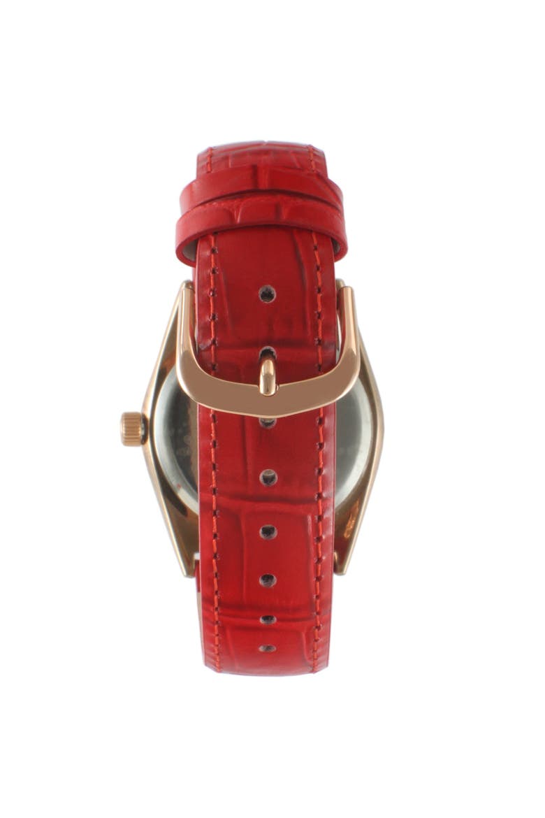 Luxury Fluted Bezel Calendar Leather Watch - 36MM, Alternate, color, Red