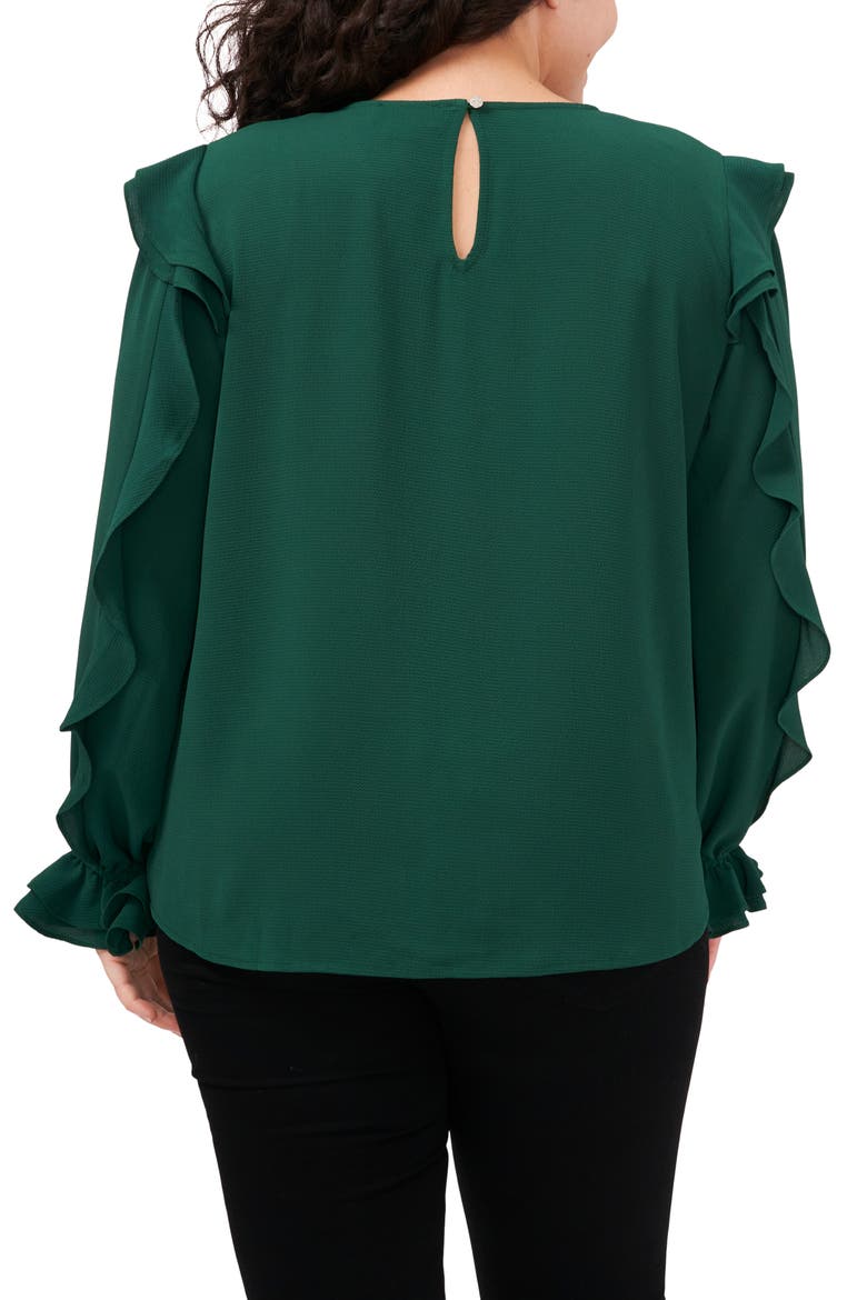 Ruffle Sleeve Crepe Top, Alternate, color, ALPINE GREEN