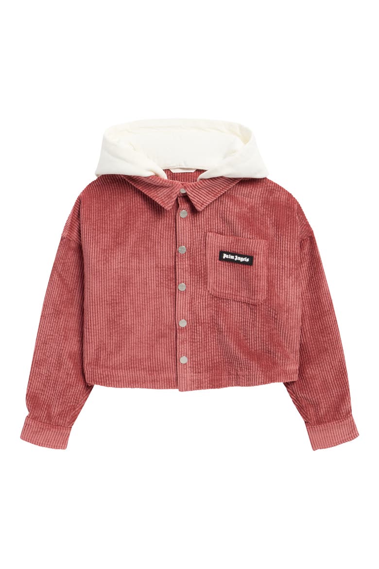 Kids' Logo Hooded Crop Corduroy Jacket, Main, color, ANTIQUE ROSE OFF WHITE