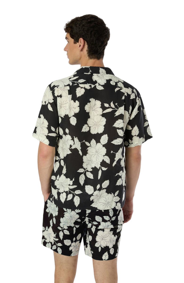 Onia Air Linen Convertible Vacation Shirt, Alternate, color, Black/Off White