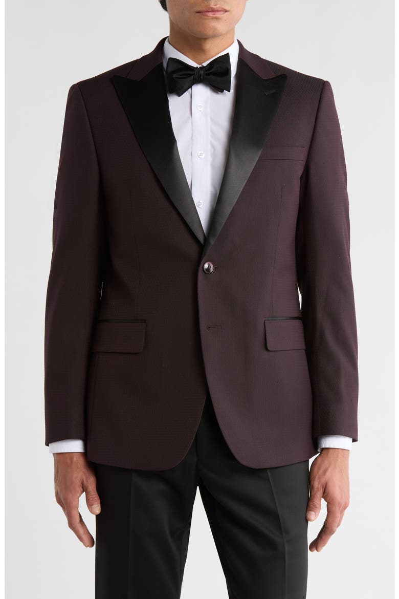 Satin Peak Lapel Dinner Jacket, Main, color, BURGUNDY