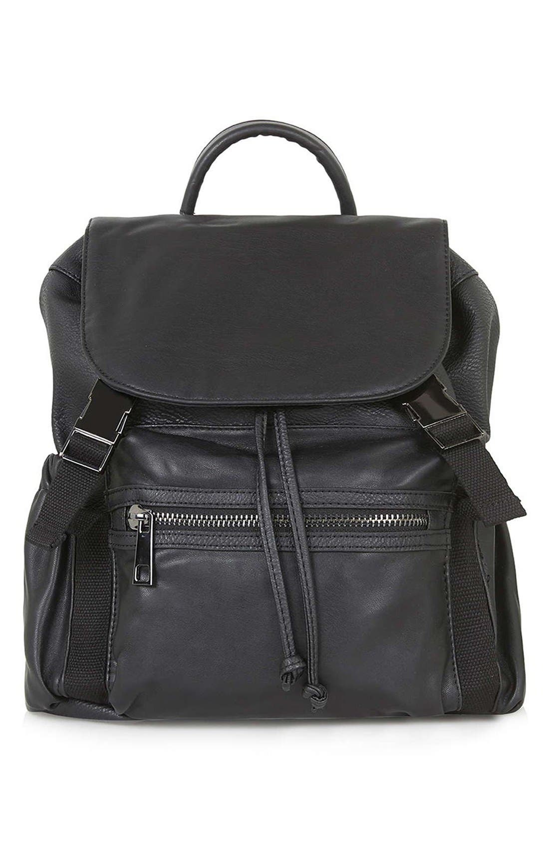 Topshop Sporty Faux Leather Backpack, Alternate, color, 