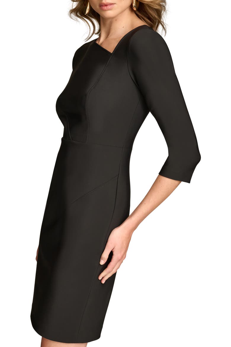 Asymmetric Neck Scuba Crepe Sheath DRess, Alternate, color, BLACK