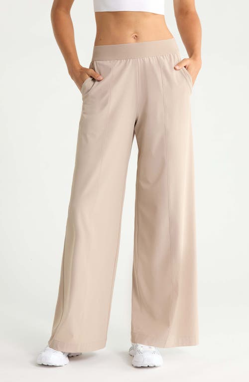 Zella Atlas Elastic Waist Wide Leg Pants in Tan Thread at Nordstrom, Size X-Small