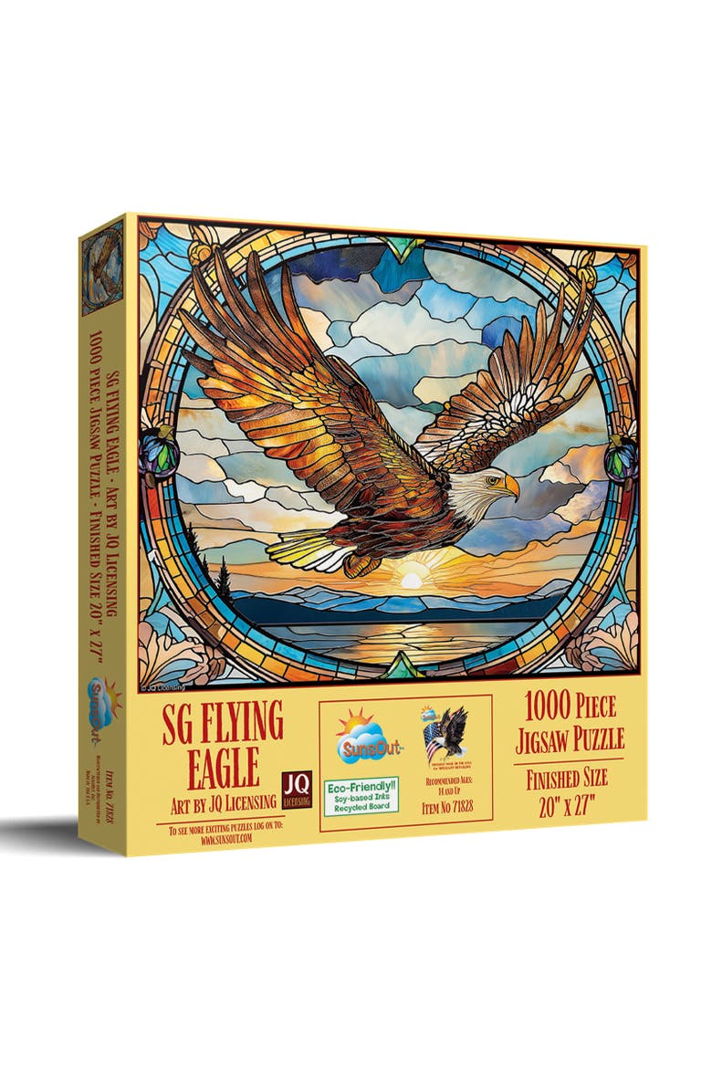 Stained Glass Flying Eagle 1000 piece Jigsaw Puzzle for Adults, Main, color, Multicolor
