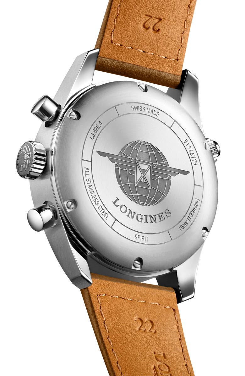 Longines Spirit Automatic Chronograph Leather Strap Watch, 42mm, Alternate, color,