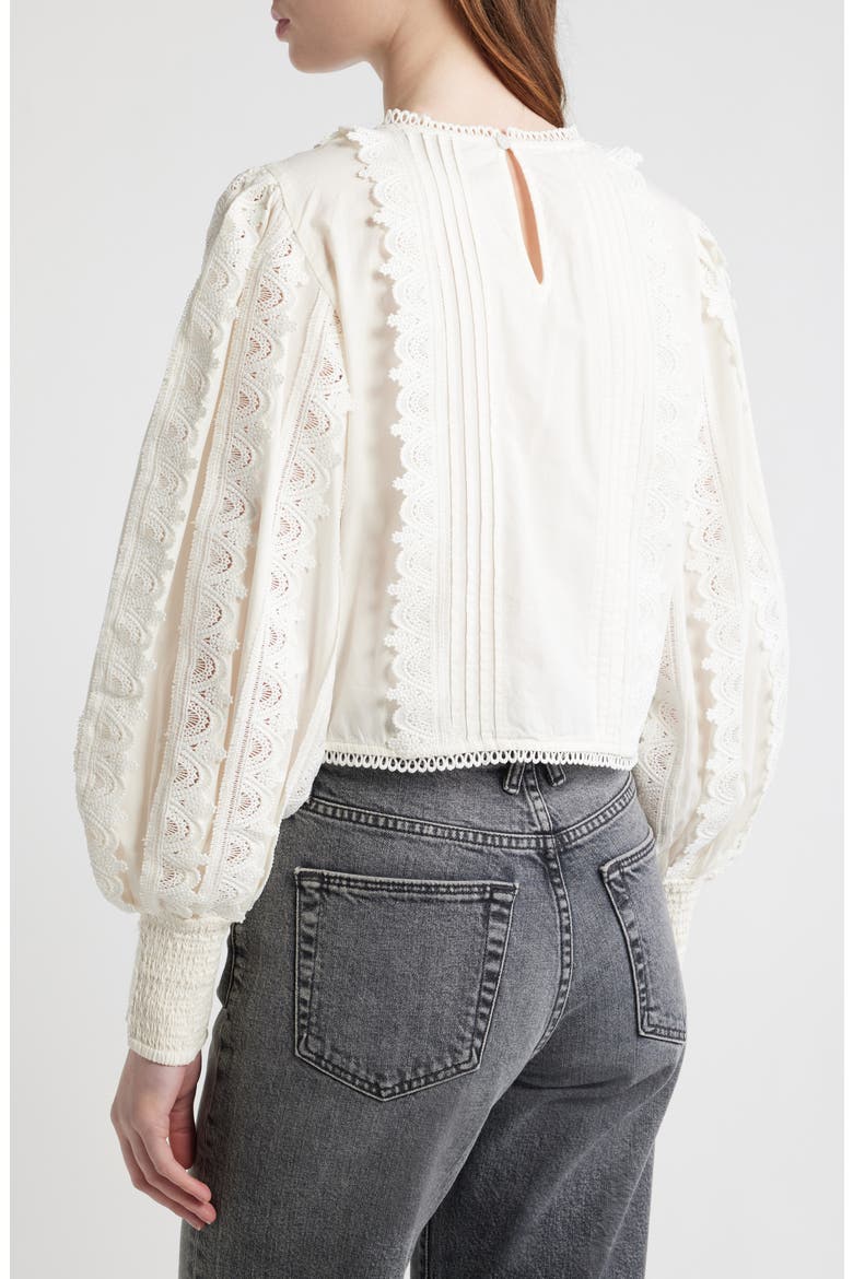 Hart Lace Embroidered Bishop Sleeve Top, Alternate, color, OPTIC WHITE