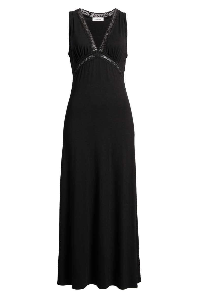 Lace Inset Empire Waist Dress, Alternate, color, BLACK