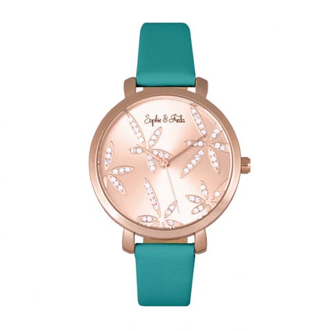 Sophie & Freda Key West Leather-Band Watch w/Swarovski Crystals