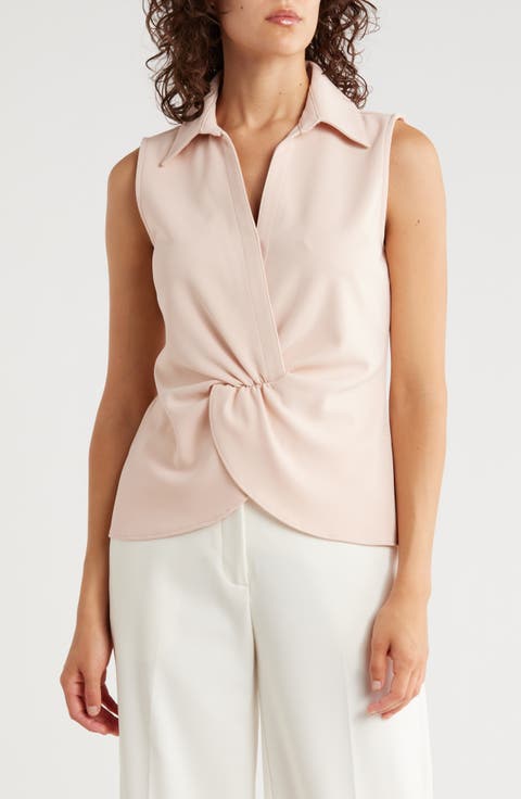 Collared Sleeveless Twist Front Top