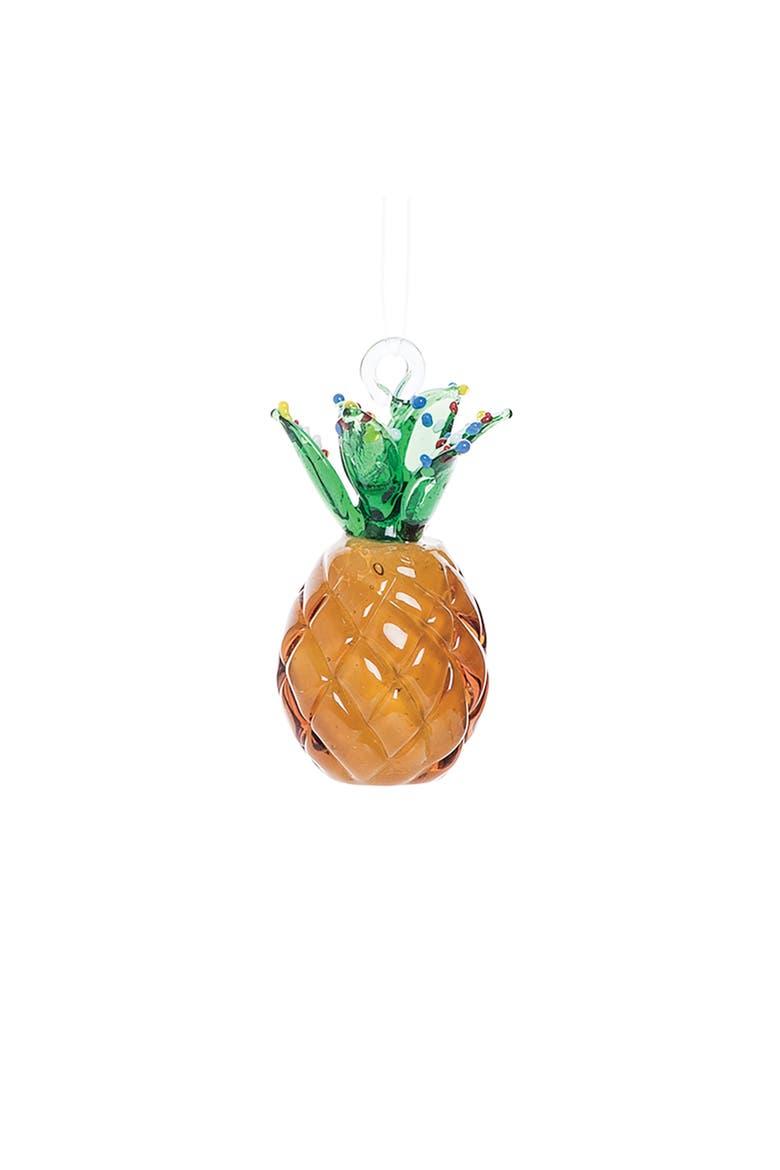 Pineapple Artglass Christmas Tree Ornament, Main, color, Yellow
