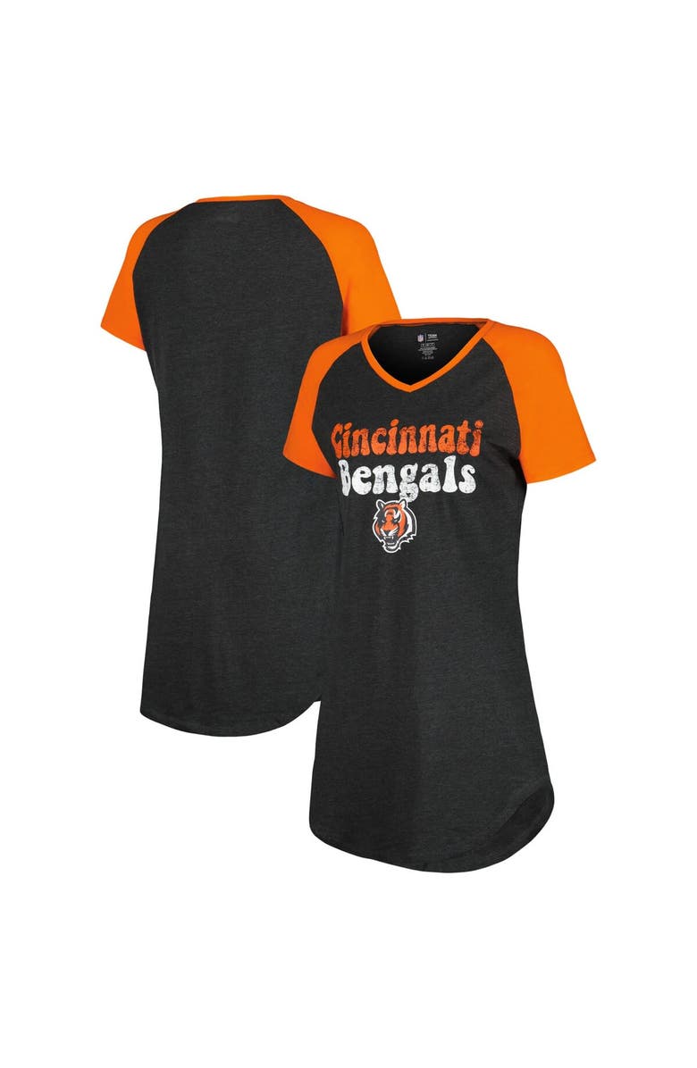 CONCEPTS SPORT Women's Concepts Sport Black/Orange Cincinnati Bengals Raglan V-Neck Nightshirt, Main, color, 
