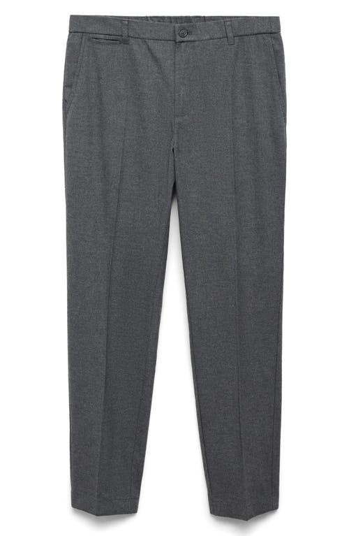 Mango Regular Fit Navy Flat Front Textured Stretch Cotton Pants In Gray
