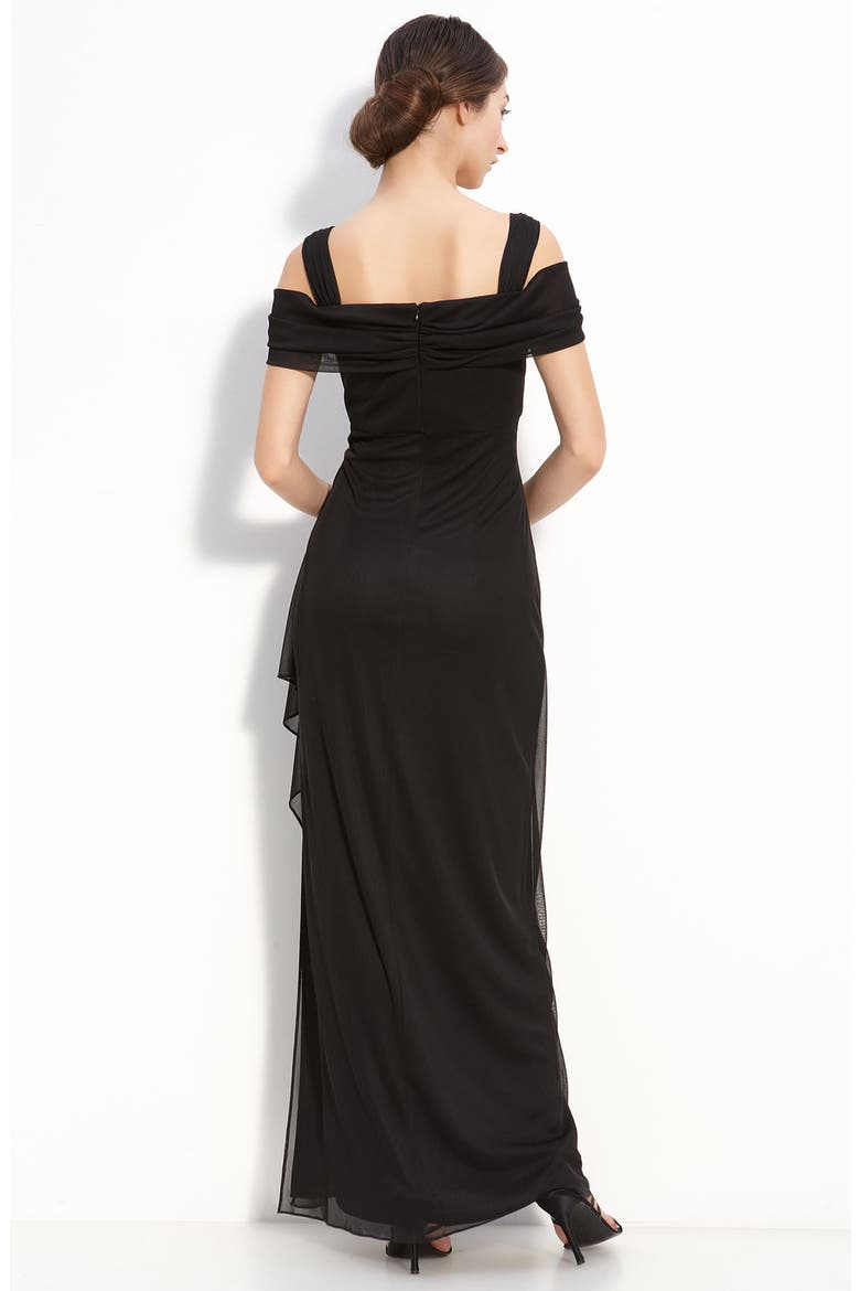 Cold Shoulder Ruffle Gown, Alternate, color, BLACK